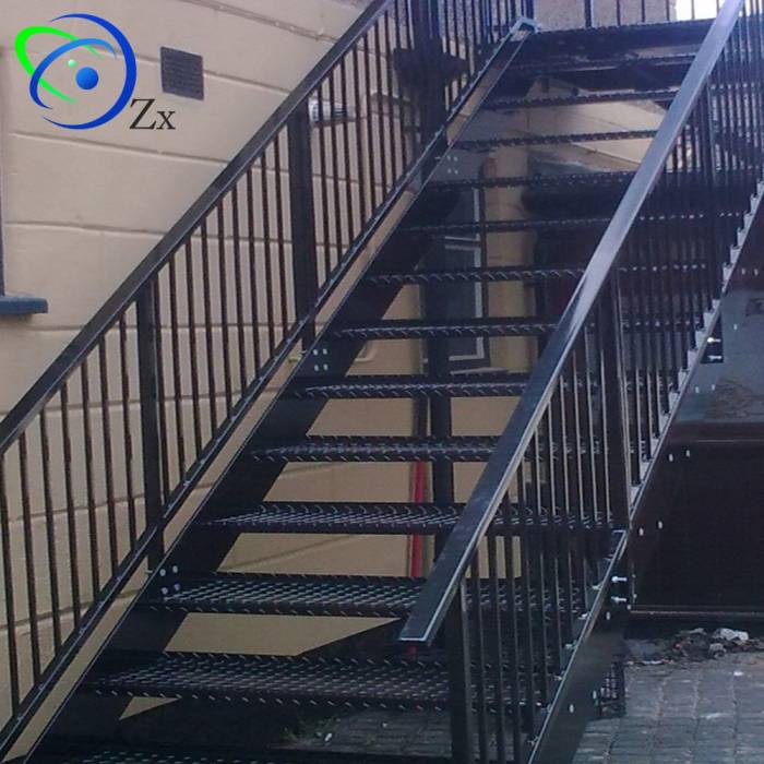 Outdoor Metal Fire Escape Staircase /exterior Prefab Mild Steel Stairs/prefabricated Wrought Iron Stair Handrail